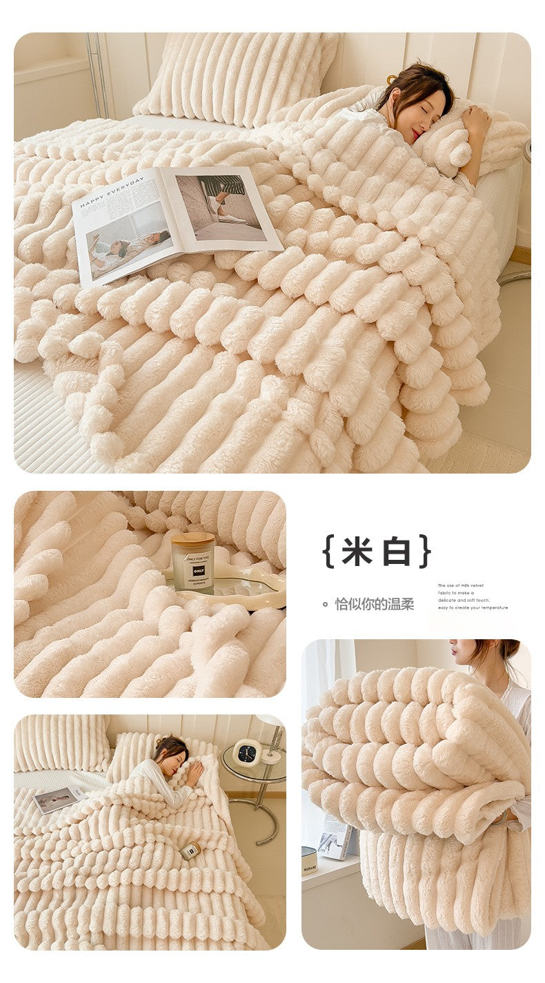 Striped Flannel Fleece Blanket Ultra-Soft Lightweight White Blanket Throw/Twin/Qveen/King Sizes Multi-Color For Bed Couch