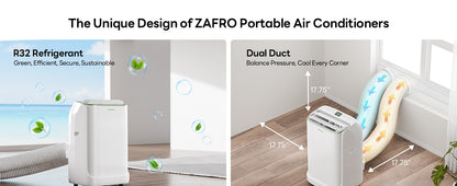 Ar-Condicionado Portátil ZAFRO 16.000 BTU, AC Inteligente de Duto Duplo com Refrigeração sem Drenagem, Modos de Refrigeração, Ventilador e Desumidificador