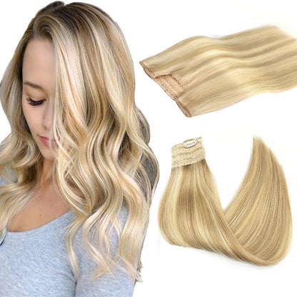 Cabelo Humano Liso de Extensão com Fio para Mega Hair, Linha de Pesca, Fusão Natural de Extensões de Cabelo com Clipes, Trama de Extensões para Mulheres