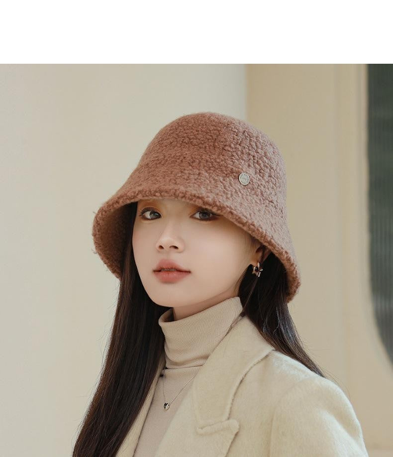 Chapéu Bucket Feminino Outono Inverno Lã Aba Larga Quebra-Sol Bob Cap Manter Quente Casual Vintage Acessórios de Chapéu Feminino