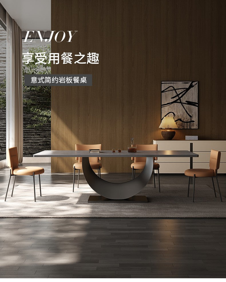 Modern Rectangle Minimalist Rock Slab Restaurant Dining Table And Chairs Stainless Steel Frame Leather Dining Chair Italian