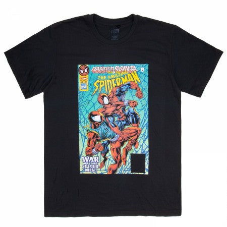 Marvel Spider Man Black T Shirt Men 2025 Summer Maximum Clonage Comic Design War of Spiders Red Blue Suit Battle Print Cotton