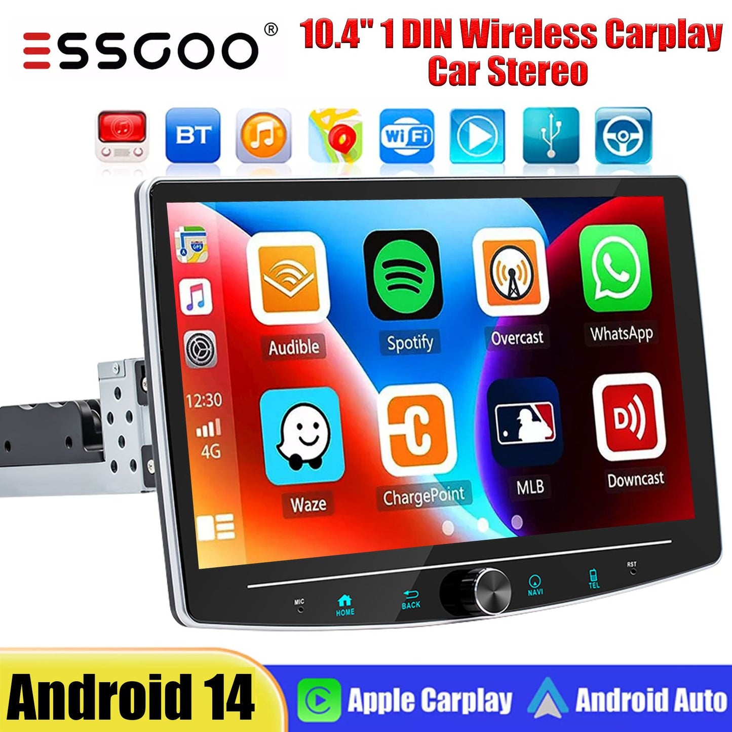 4+64GB Single 1 Din Android 14.0 10.1" Universal Wireless Carplay Rádio Estéreo Multimídia Automotivo GPS Navi WIFI Android Auto
