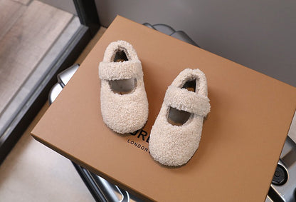 Children Fur Shoes 2024 Winter Kids Warm Plush Shoes For Girl Flat Loafers Moccasins Girls Casual Shoes Khaki, Beige