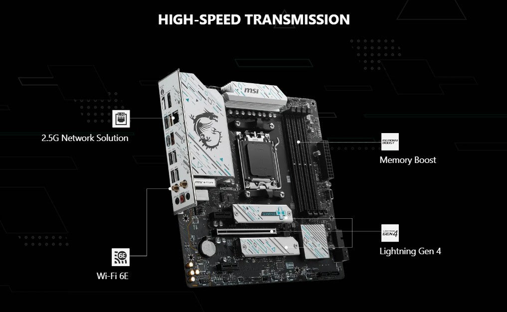 MSI B650M GAMING PLUS WIFI AMD B650 Suporta DDR5 7200+MHz (OC) 192GB Placa-mãe AMD Ryzen ™ Série 7000 8000 Socket AM5