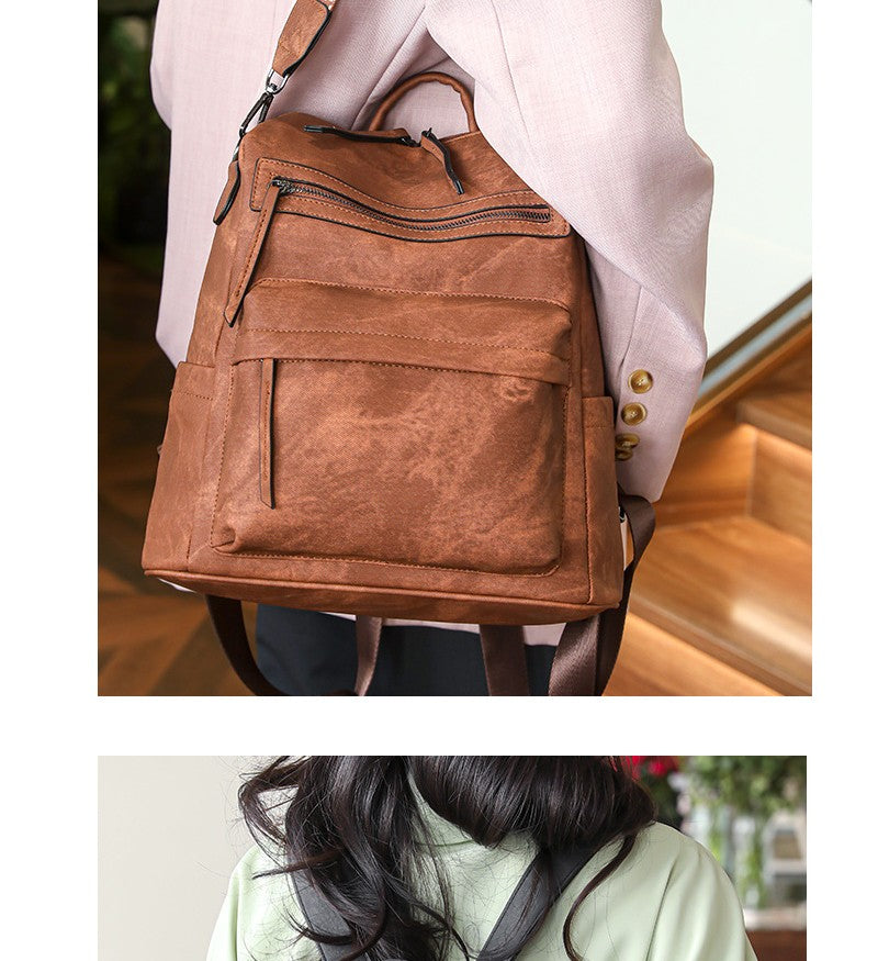 Women's Waterproof and Anti-theft PU Leather Large Capacity Retro Travel College Style Laptop Backpack Shoulder Bag Handbag