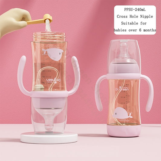 Dr.Green Wide Mouth Newborn baby bottles PPSU Washable Bottles Forward and reverse bi-directional scale inverted milk brewing