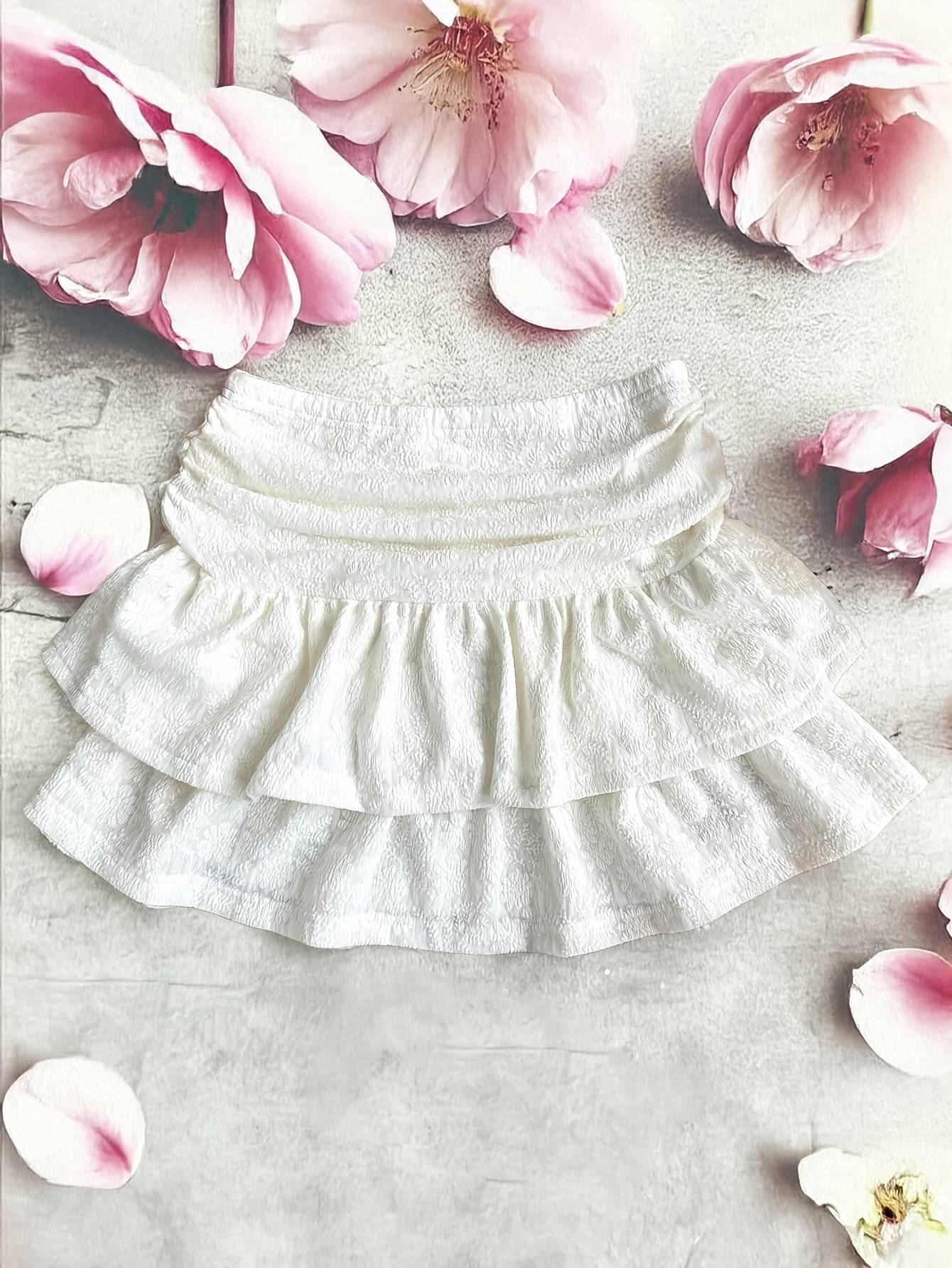 Women Kawaii Lolita Shorts Skirt 2025 Summer Ruffles Layered Patchwork High Waist Mini Skirts Girl Sweet White Pleated Skirt