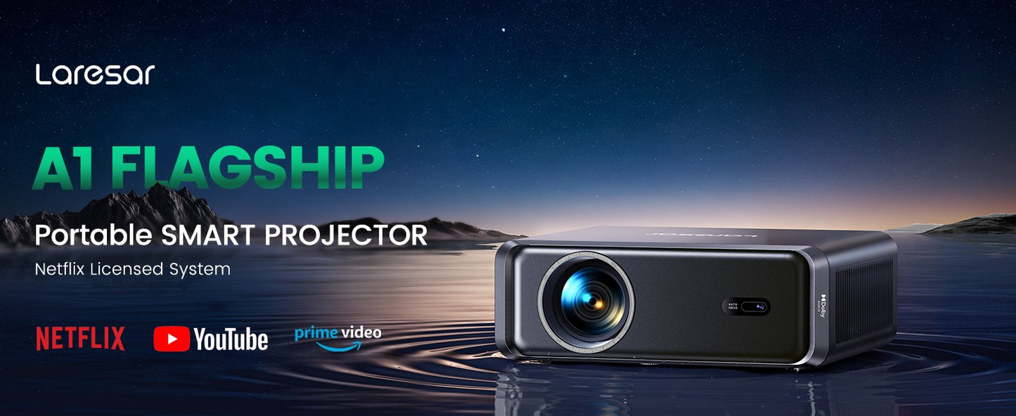 Projetor Lareser A1 4K 1000ANSI Oficial Netflix Linux Nativo 1080P Foco/Keystone Automático Dolby Audio WiFi6 BT5.2 Home Theater
