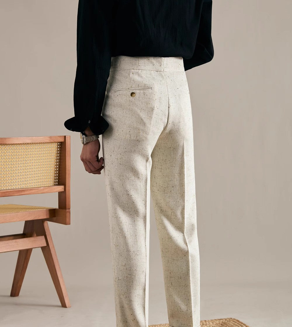 Imitation Linen British Style Naples Pants For Men Spring Summer Business Casual High Waist Straight Senior Suit Trousers Male