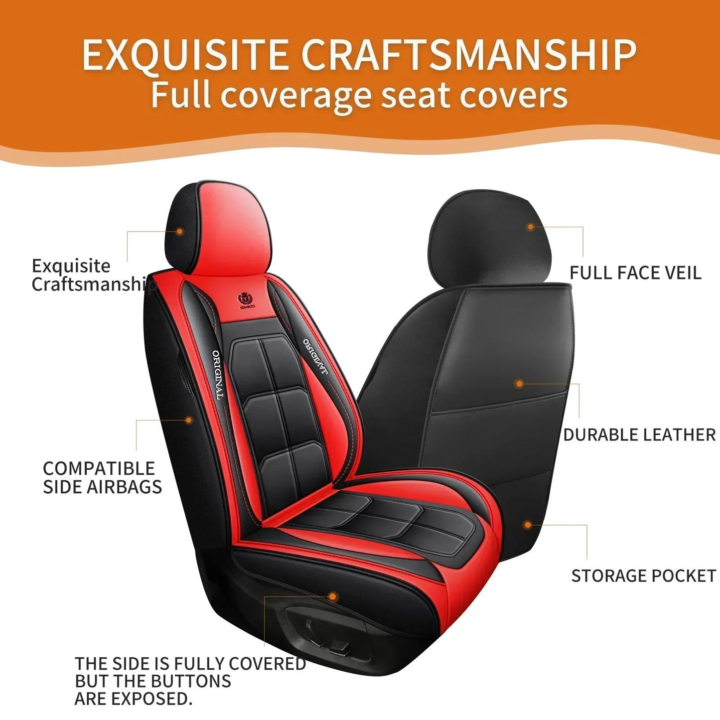 2PCS Car seat covers, waterproof PU full leather fully wrapped muscle seat cushion covers, wear-resistant, soft and comfortable
