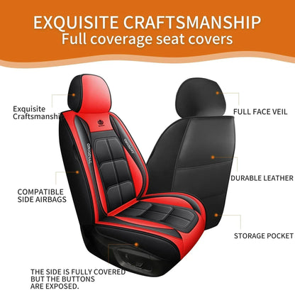2PCS Car seat covers, waterproof PU full leather fully wrapped muscle seat cushion covers, wear-resistant, soft and comfortable
