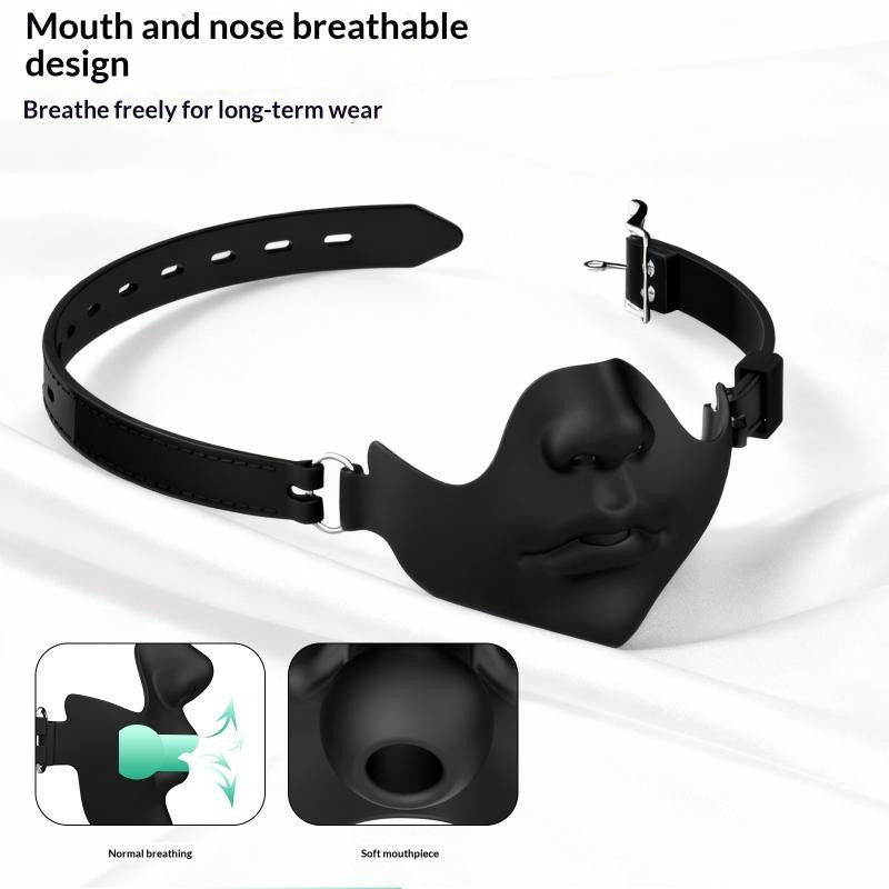 1Pc Black Resin Half Face Mask With Adjustable Buckle Strap And Realistic Human Face Design For Halloween Cosplay Costume Party