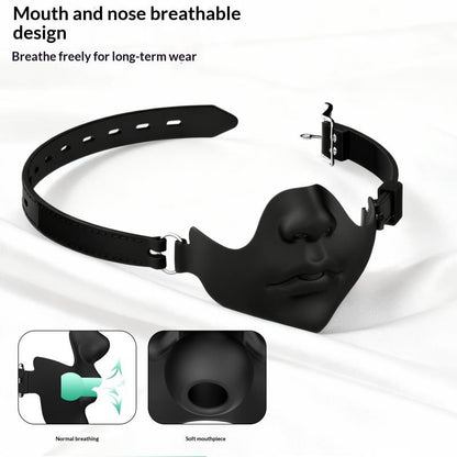 1Pc Black Resin Half Face Mask With Adjustable Buckle Strap And Realistic Human Face Design For Halloween Cosplay Costume Party