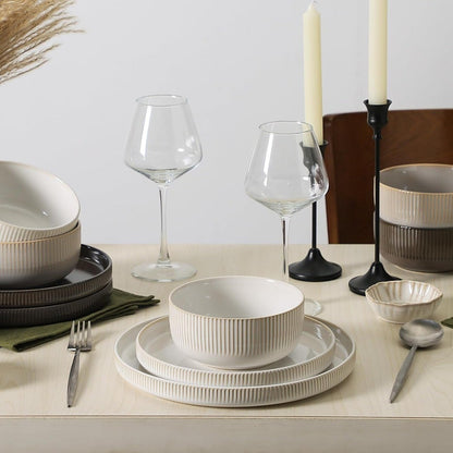 conjuntos de louça de grés para 4, conjunto de pratos e tigelas de cozinha de 12 peças, conjuntos de louça de porcelana com esmalte reativo resistente a arranhões