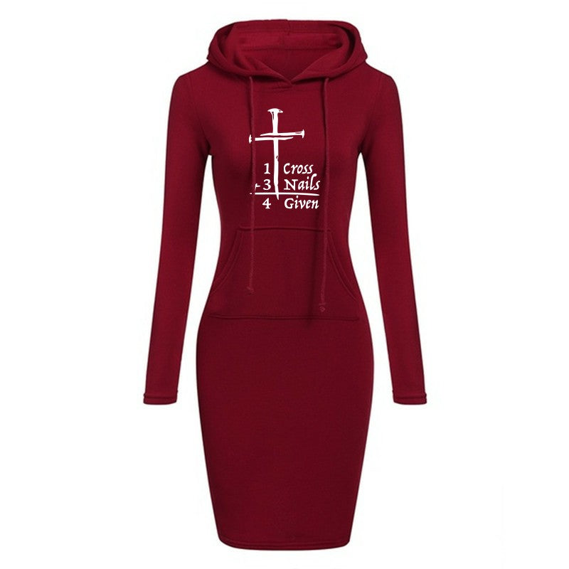 Women Fashion Sweater Dress Autumn and Winter Long Sleeve Hoodie Dress Solid Color Slim Fit Pullovers Sweatshirt Dress