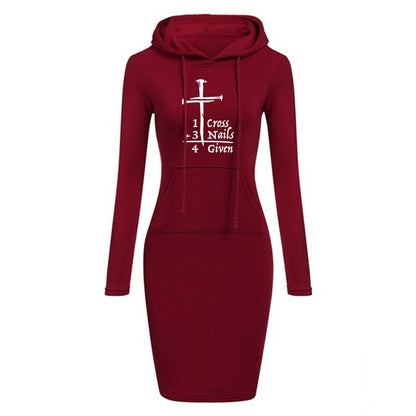 Women Fashion Sweater Dress Autumn and Winter Long Sleeve Hoodie Dress Solid Color Slim Fit Pullovers Sweatshirt Dress