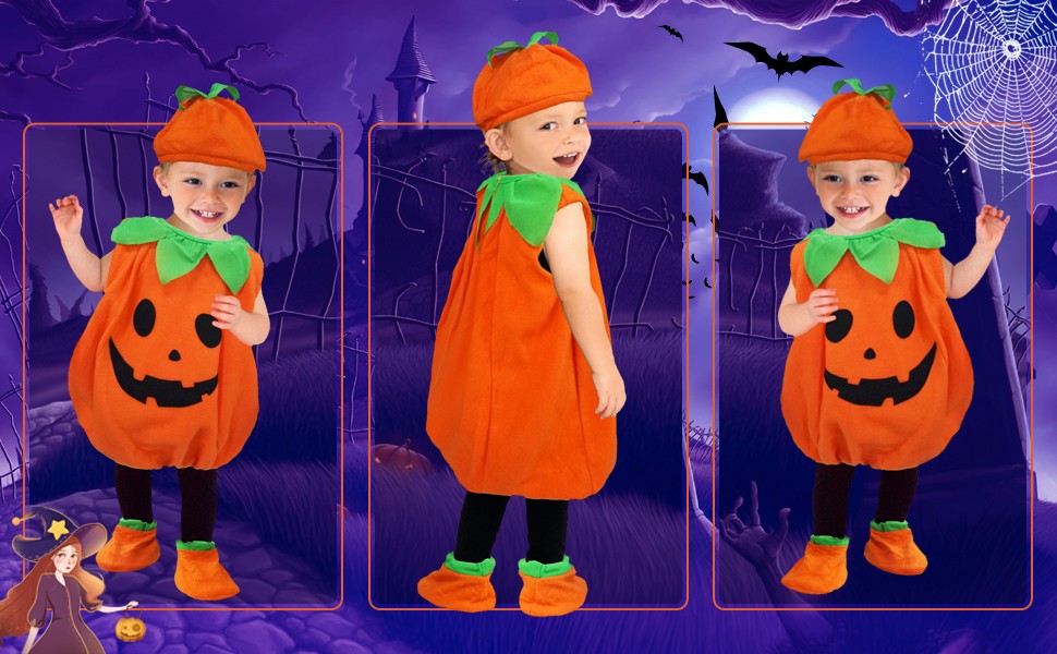 Kids Romper Costume Pumpkin Halloween Cosplay Party Boys Girls Stage Performance With Bags Holiday Clothing
