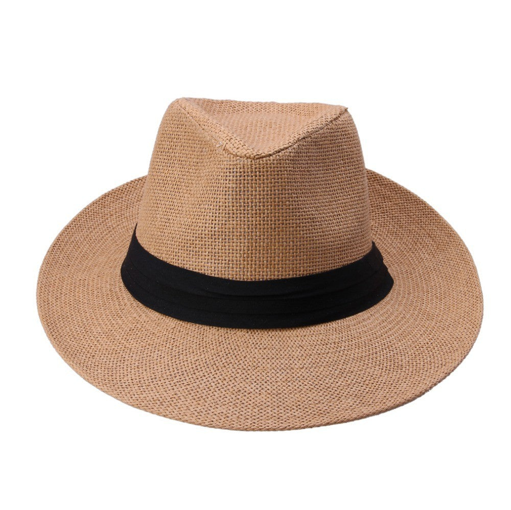 Chapéu de Sol Fedora de Verão Casual Unissex Moda Praia Aba Larga Jazz Chapéu Panamá Palha de Papel Boné Feminino Masculino Com Fita Preta
