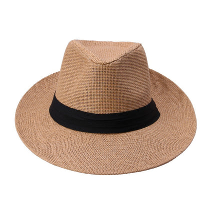 Chapéu de Sol Fedora de Verão Casual Unissex Moda Praia Aba Larga Jazz Chapéu Panamá Palha de Papel Boné Feminino Masculino Com Fita Preta