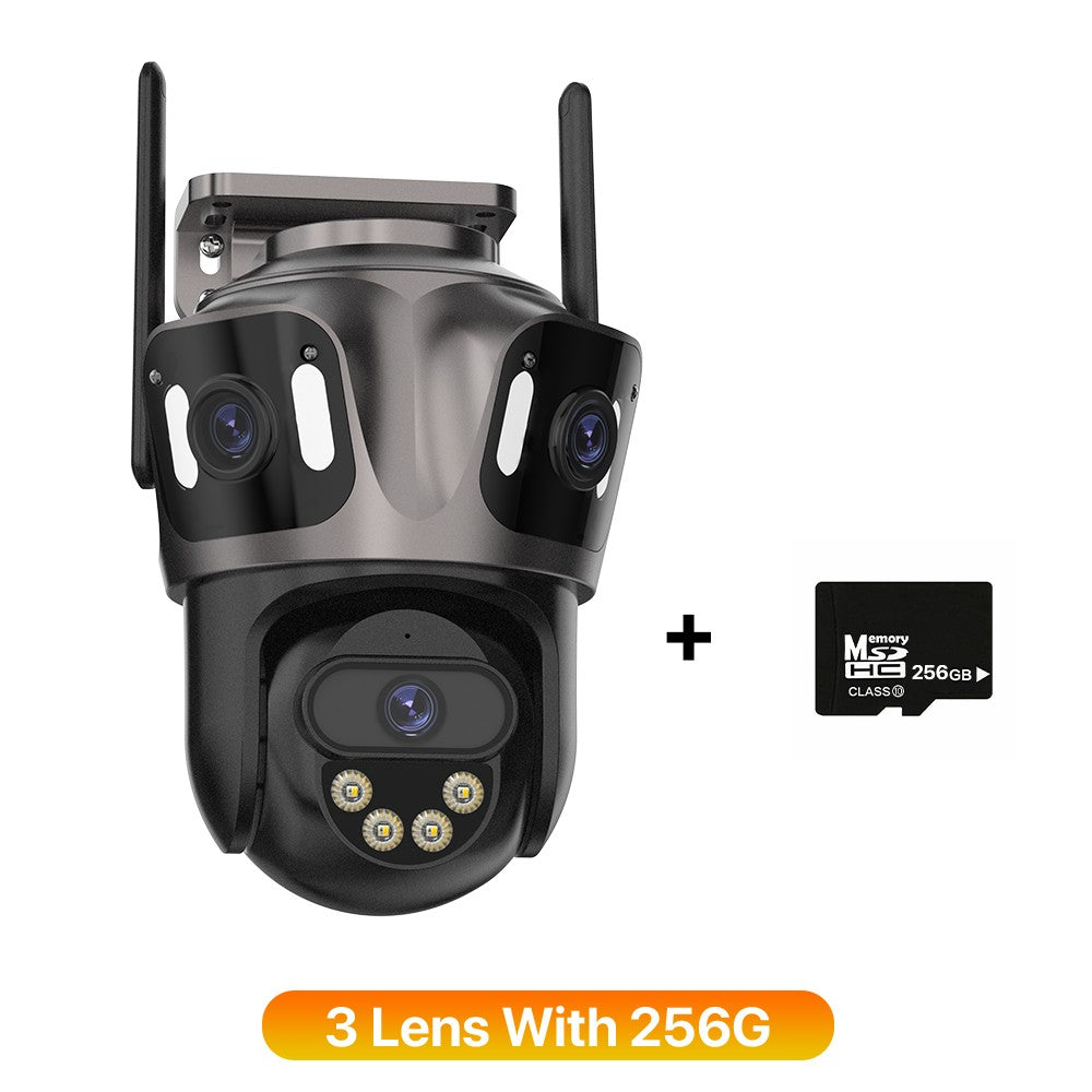 Câmera IP WIFI de Três Telas Externa 4K Lente Dupla Câmera PTZ Detecção Humana por IA Câmera de Segurança de Vídeo CCTV IP66 à Prova D'água iCsee