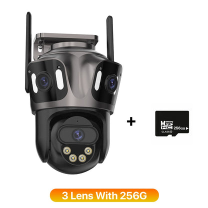 Câmera IP WIFI de Três Telas Externa 4K Lente Dupla Câmera PTZ Detecção Humana por IA Câmera de Segurança de Vídeo CCTV IP66 à Prova D'água iCsee