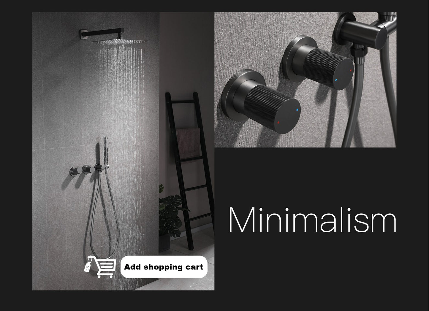 Luxury black brass wall mounted thermostatic bathroom faucet with LED digital display design, embedded hot and cold bathtub Tap