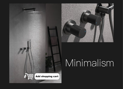 Luxury black brass wall mounted thermostatic bathroom faucet with LED digital display design, embedded hot and cold bathtub Tap