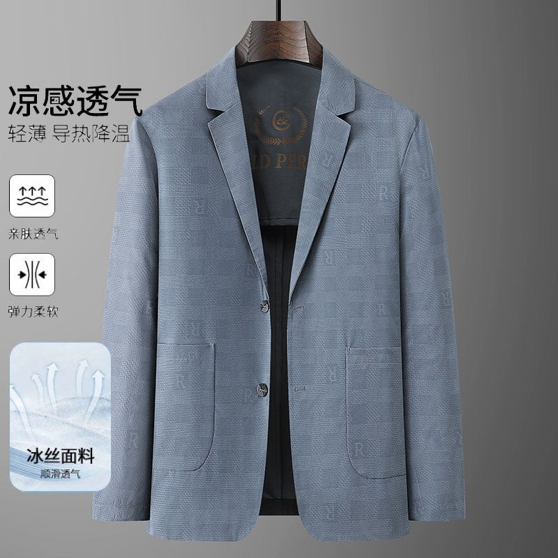 Large Size Thin Ice Silk Suit High Elastic Lightweight Breathable Casual Sun-Protective Smooth Light Luxury Jacket