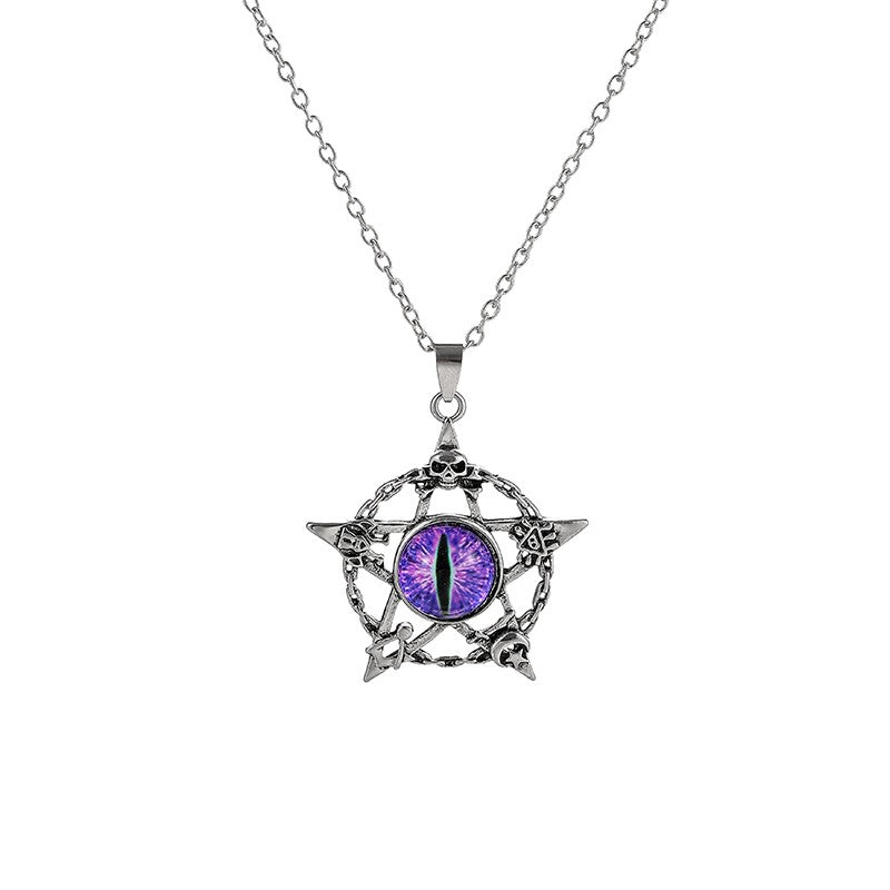 Colar com Pingente de Olho do Diabo em Formato de Pentagrama para Homens e Mulheres Joias Modernas Punk Retrô de Metal Não Ajustável de Gola Presentes