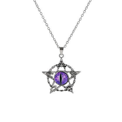 Colar com Pingente de Olho do Diabo em Formato de Pentagrama para Homens e Mulheres Joias Modernas Punk Retrô de Metal Não Ajustável de Gola Presentes