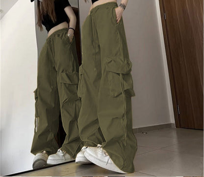 Ripped Y2K Women Cargo Pants Fashion Vintage Hip Hop Loose High Waist Pocket Baggy Pant Casual Streetwear Drawstring Sweatpant