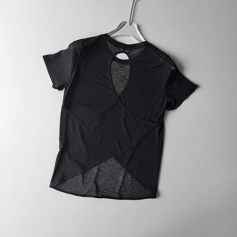 Women's Tight Sports T-shirt Quick Dry Short Sleeve Yoga T-shirt Pilates Fitting Fitness Back Hollow Out Running T-shirt