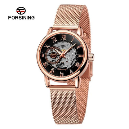 Forsining 099L Girl Bracelet Mechanical Watch With Manual Hand Wind Mechanical Wristwatch Mesh strap Female Watch Reloj Mujer