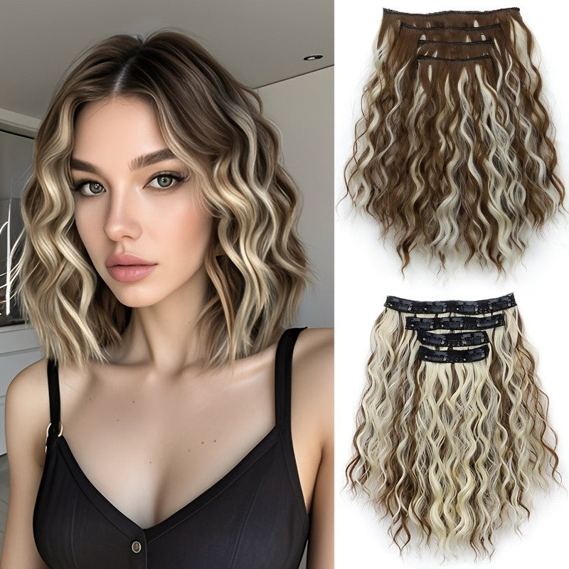 4 peças/conjunto Apliques Sintéticos de Cabelo Curto com Ondas de Água Macios Fofos Cacheados Peruca Acessórios de Cabelo da Moda A
