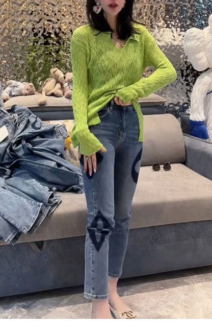 Trendy High Waist Slim Fit Denim Pants Women's Summer New Sle Elastic Straight Leg Jeans Cotton Stretch Denim Light Color