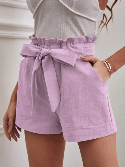 Europe and America Cross border New Summer Women's Loose Linen Casual Shorts Pockets Solid Large High Waist Wide Leg Pants