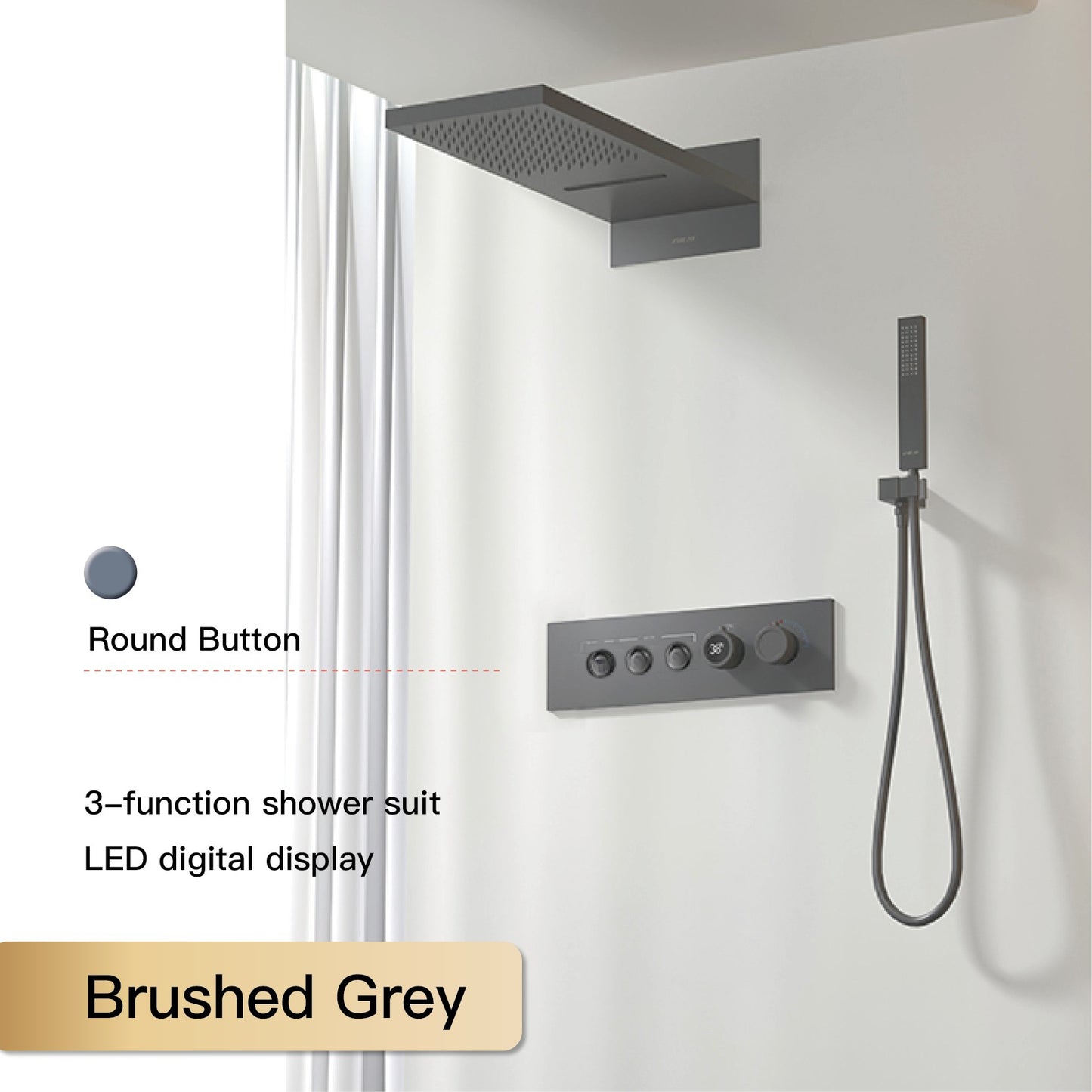 Luxury  black brass shower system wall-mounted LED digital display design Cold & hot dual-control 4-function ceiling shower Tap