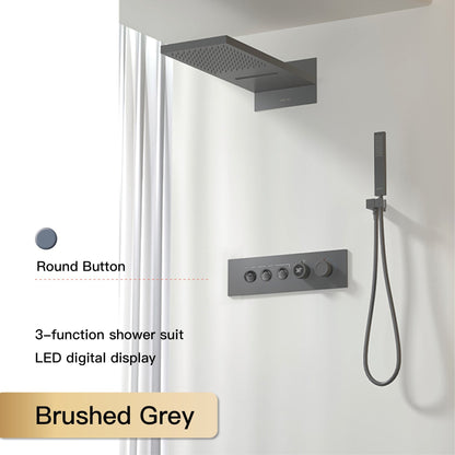 Luxury  black brass shower system wall-mounted LED digital display design Cold & hot dual-control 4-function ceiling shower Tap