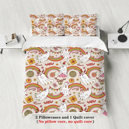3-piece down duvet cover with Halloween theme cute ghost pattern print (1 duvet cover+2 pillowcases, no core) bedding set