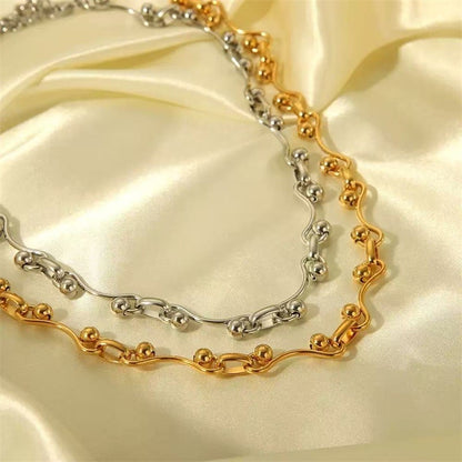 GANEMLY 316L Aço Inoxidável Metal Dourado Cor Contas Corrente Colar Pulseira Conjunto Para Mulheres Correntes Modernas Joias À Prova D'água Novo