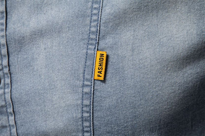 2025 Fashion Denim Shirt for Men Cotton Casual Long Sleeve Cowboy Shirts High Quality Patchwork Clothing Elastic Men's Shirt