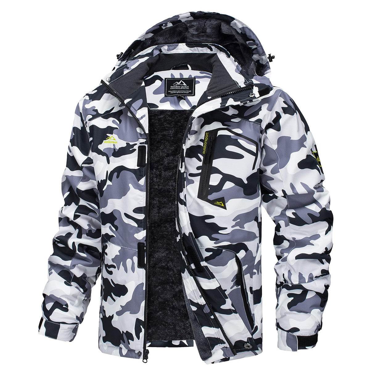 MAGCOMSEN Fleece Ski Jacket Men's Hooded Waterproof Thermal Thick Warm Camo Parka Removable Hooded Coats Winter Snowboard Anorak