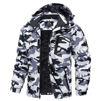 MAGCOMSEN Fleece Ski Jacket Men's Hooded Waterproof Thermal Thick Warm Camo Parka Removable Hooded Coats Winter Snowboard Anorak