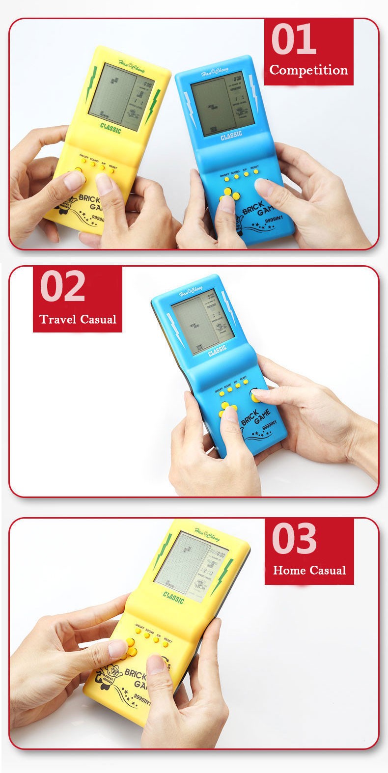 Rechargeable Portable Pocket Game Console Type-C Charge Retro Handheld Game Player with Switch for Tetris Machine Puzzle Toys