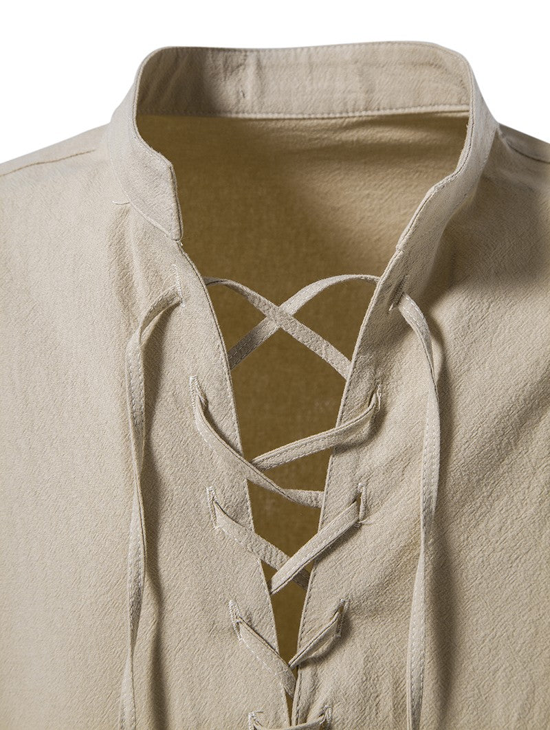 King Billion Men's Shirts Casual Men Cotton Linen Long Sleeve T-shirt Spring Autumn Vintage Shirt US Size Drawstring Neck