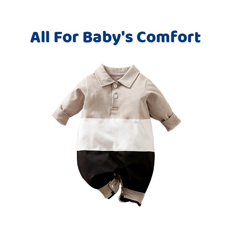 Newborn Clothing Casual Color Blocking Polo Shirt Cotton Comfortable And Soft Spring And Autumn Long Sleeved 0-18 Baby Jumpsuit