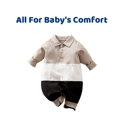 Newborn Clothing Casual Color Blocking Polo Shirt Cotton Comfortable And Soft Spring And Autumn Long Sleeved 0-18 Baby Jumpsuit