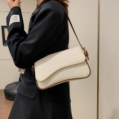 Solid Color Striped Flannel Women Crossbody Bag Quiet Luxury Designer Bag Fashionable Elegant PU Leather Shoulder Bags for Women