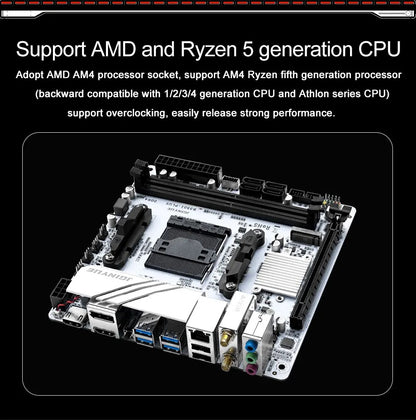 Placa-mãe JGINYUE AMD AM4 ITX suporta CPU Ryzen R3 R5 R7 R9 de 1/2/3/4/5 séries RAM DDR4 PC Desktop PCI-E 3.0 B350i PLUS ARGB